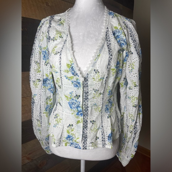 Free People Blossom Eyelet Floral Crop Top Size Medium - Picture 1 of 9